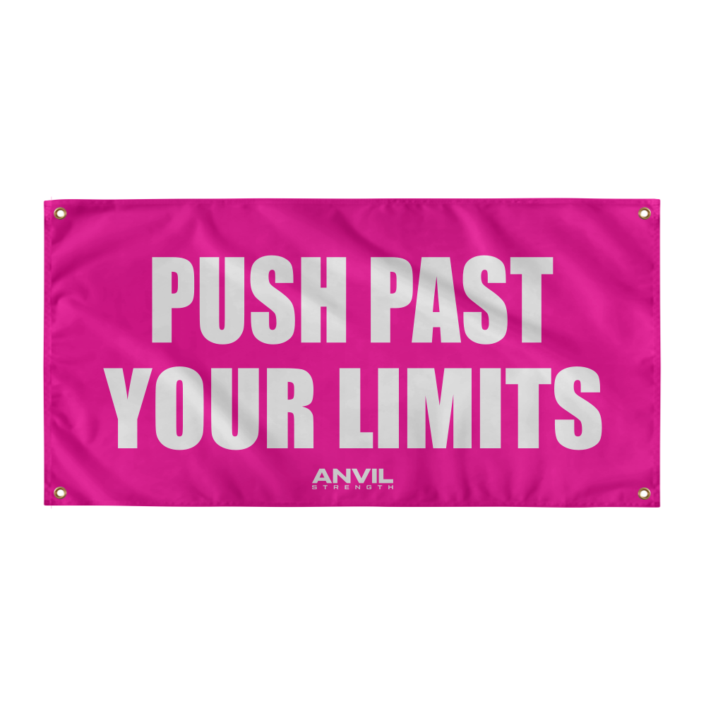 Pink banner with 'Push Past Your Limits' text and Anvil logo on a white background