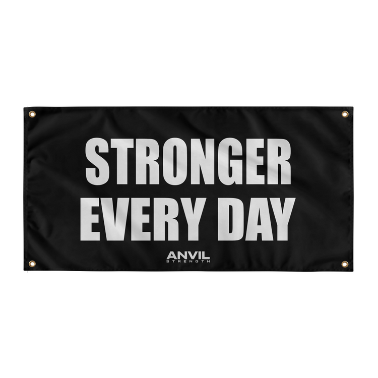 Black banner with 'Stronger Every Day' text and Anvil logo on a white background