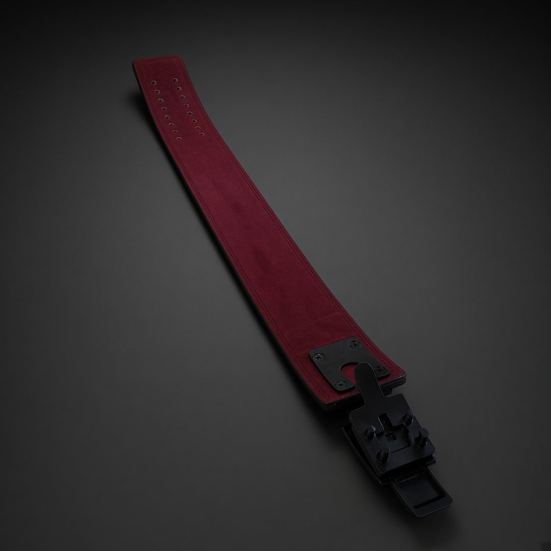 Anvil Lever Belt maroon suede inside with black lever plate
