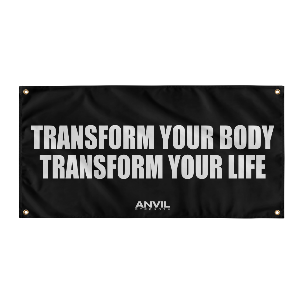 Black banner with white text 'Transform Your Body Transform Your Life' and Anvil logo.