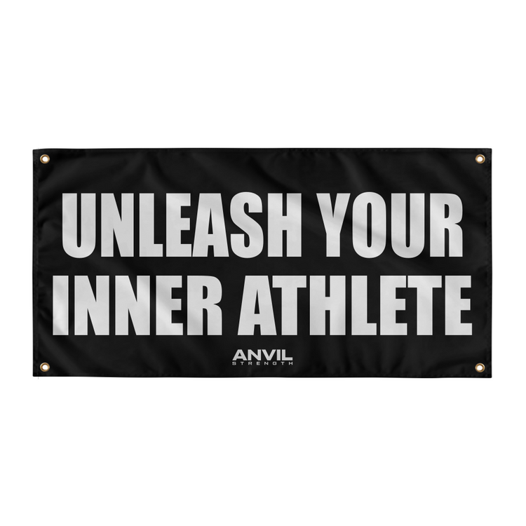 Black banner with 'Unleash Your Inner Athlete' text and Anvil logo on a white background