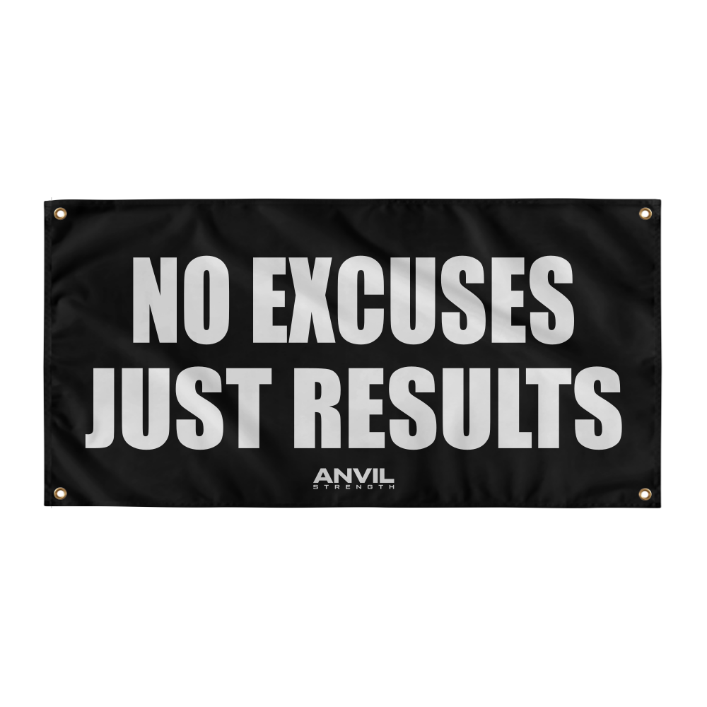 Black banner with 'NO EXCUSES JUST RESULTS' text and Anvil logo.