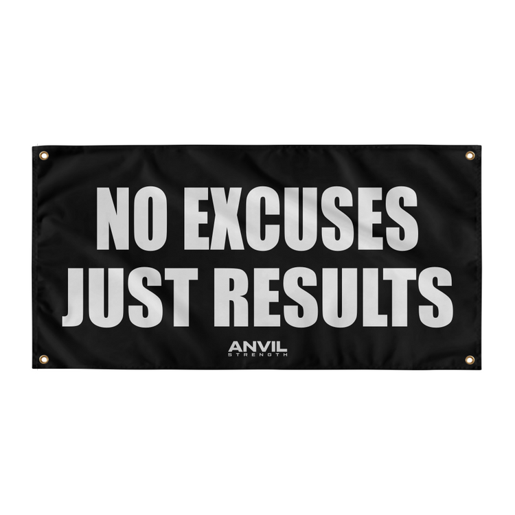 Black banner with 'NO EXCUSES JUST RESULTS' text and Anvil logo.