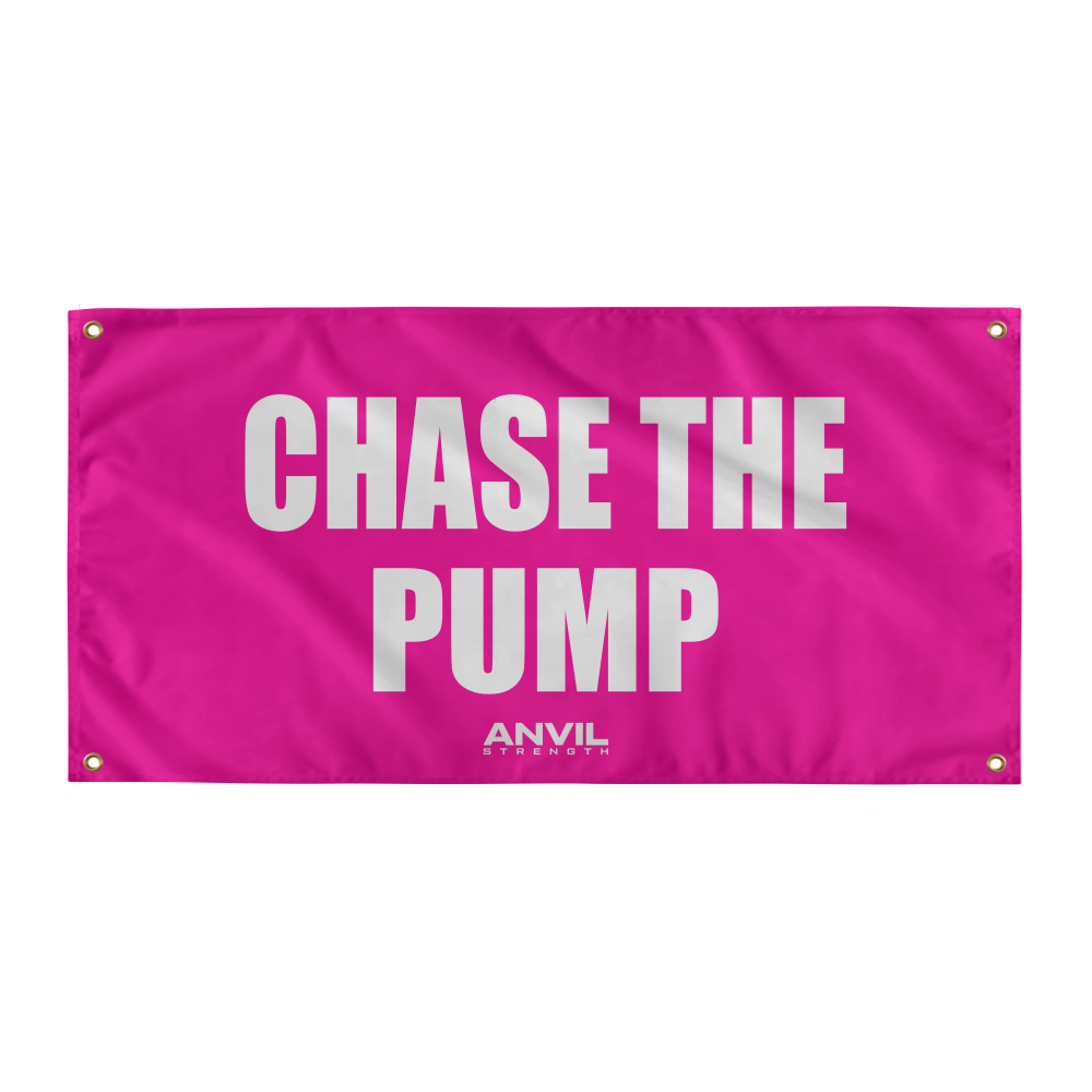 Pink banner with 'CHASE THE PUMP' text and Anvil logo on a white background