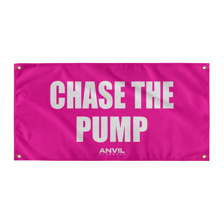 Pink banner with 'CHASE THE PUMP' text and Anvil logo on a white background