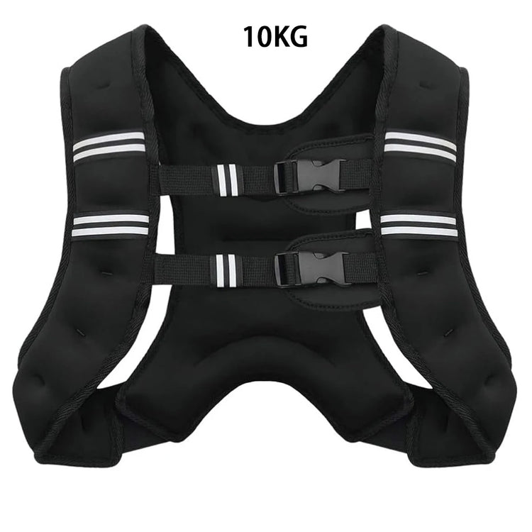 Black weight vest with reflective stripes and a 10KG label on a white background
